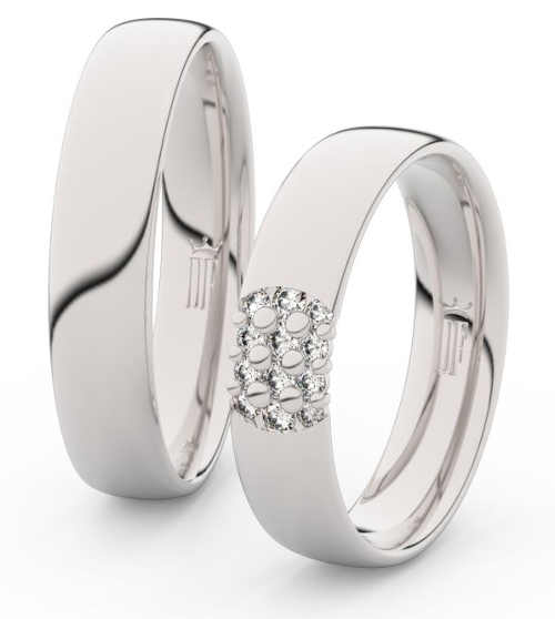 Luxusní široké snubní prsteny z bílého zlata s diamantem