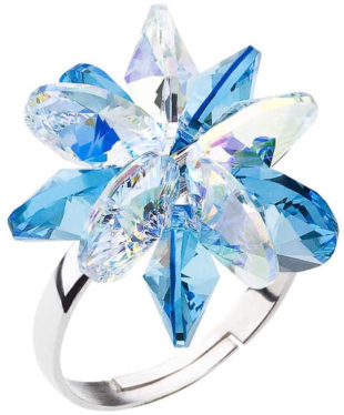 Stříbrný prsten s modrou kytičkou krystaly Swarovski