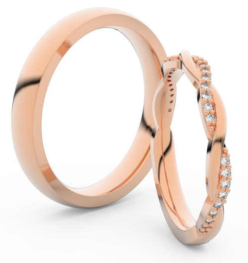 Snubní prsteny z růžového zlata dámský s propletenými diamanty