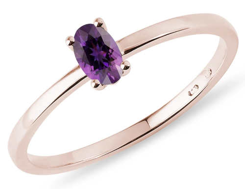Minimalistický prsten z růžovho zlata s ametystem