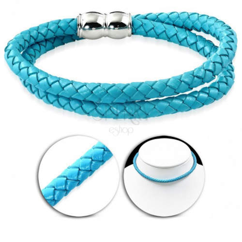Koženkový pletený náhrdelník světle modré barvy