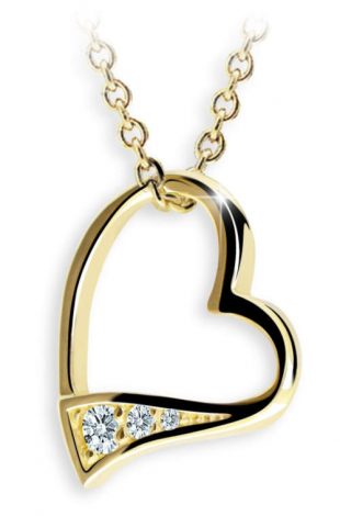 Elegantní přívěsek ve tvaru srdíčka ze žlutého zlata zvýrazněný 3 zářivými diamanty