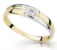 Krásný prsten ze žlutého zlata ozdobený bílým rhodiem a briliantem