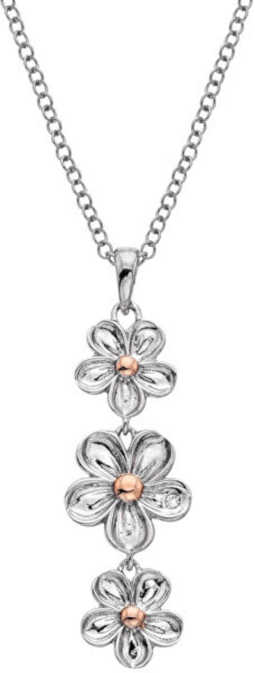 Stříbrný náhrdelník s květy osazený diamantem